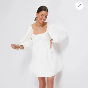 Tuckernuck Pomander Place Annie Smocked Dress Linen White S